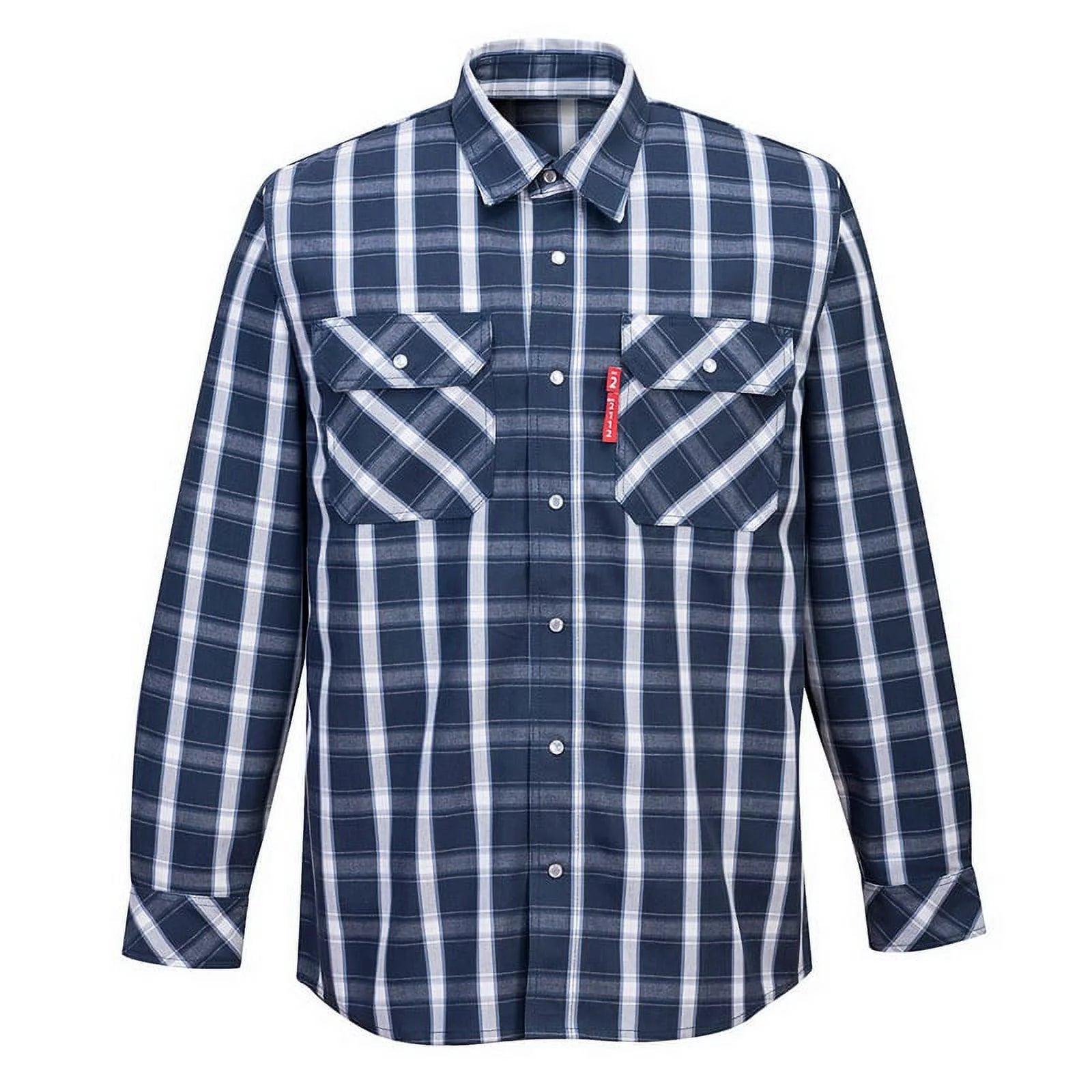 UFR97 Bizflame 88/12 FR Plaid Protective Safety Shirt Navy, Medium- Bannav S Bannav LLC