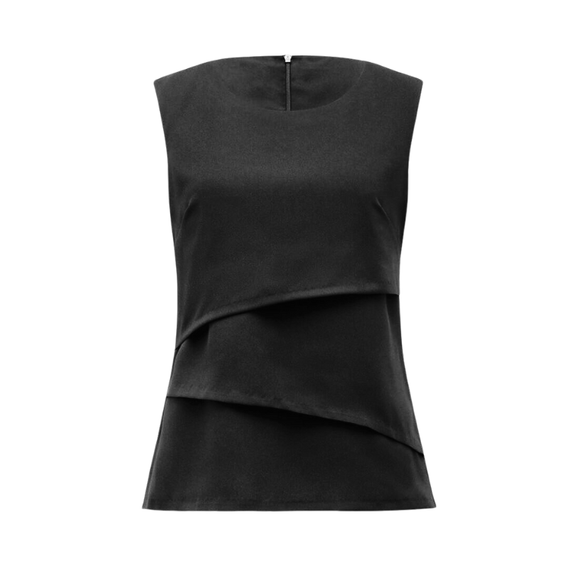NNT Womens Sleeveless V Neck Layered Blouse Satin Back Crepe CAT9XC- Bannav S Bannav LLC