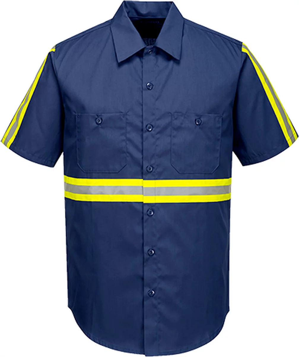 F124 Mens Reflective Iona Xtra Short Sleeve Work Shirt Navy, 4X-Large- Bannav S Bannav LLC