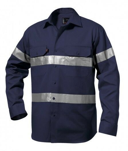 Mens KingGee Hi-Vis Long Sleeve Reflective Tape Work Shirt Job Site Drill K54250- Bannav S Bannav LLC