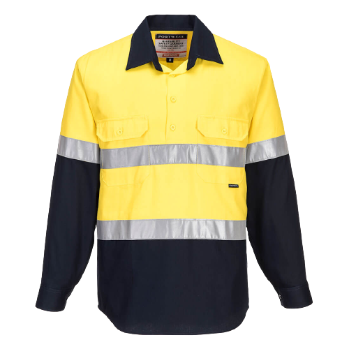 Portwest Hi-Vis Two Tone Regular Weight Long Sleeve Closed Front Shirt Tape MC10- Bannav S Bannav LLC