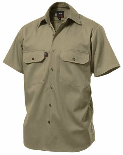 KingGee Mens Open Front Drill Shirt S/S Reinforced Work Cotton Comfy K04030- Bannav S Bannav LLC