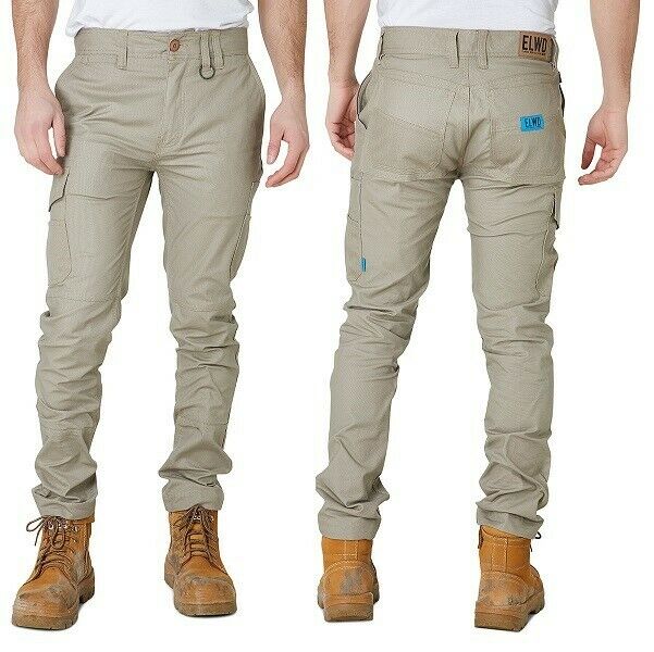 Mens Elwood Slim Pants Stretch Canvas Work Utility Safety Tradie Phone EWD105- Bannav S Bannav LLC