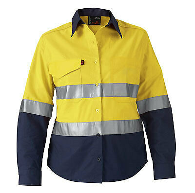 KingGee WorkCool 2 Womens Hi Vis Ref Spliced Shirt L/S Lightweight K44544- Bannav S Bannav LLC
