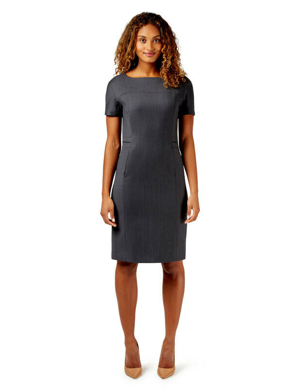 NNT Womens Sharkskin Short Sleeve Dress Classic Fit Stretch Knee Length CAT6BE- Bannav S Bannav LLC
