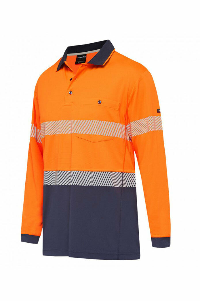 KingGee Mens Hi-Vis Workcool Summer Polo Shirt Long Sleeve Taped Work K54225- Bannav S Bannav LLC