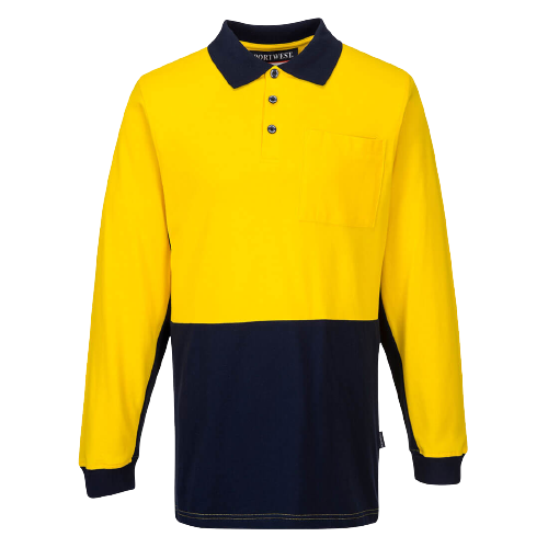 Portwest Long Sleeve Cotton Pique Polo 2 Tone Collared Breathable Shirt MD619- Bannav S Bannav LLC