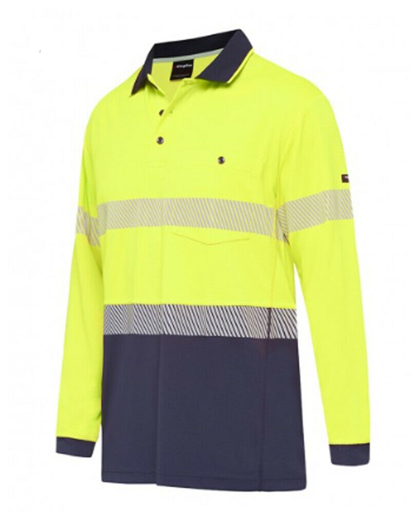 KingGee Mens Hi-Vis Workcool Summer Polo Shirt Long Sleeve Taped Work K54225- Bannav S Bannav LLC