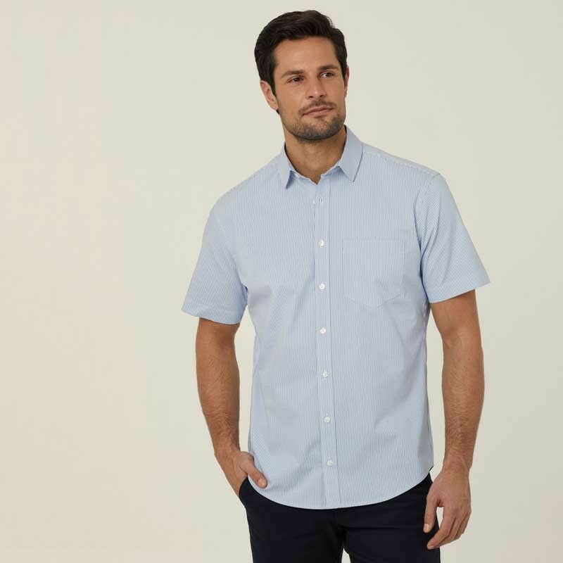 NNT Mens Avignon Stripe Short Sleeve Shirt Casual Regular Fit Business CATJDK- Bannav S Bannav LLC