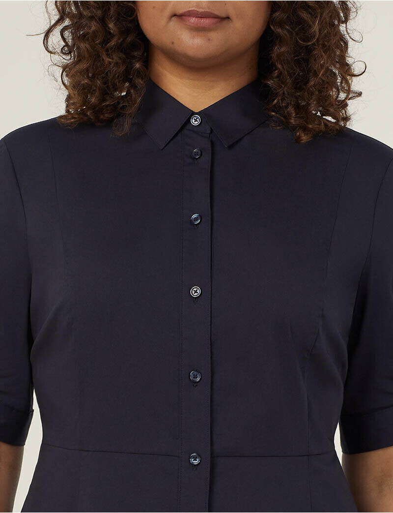 NNT Womens Avignon Shirt Dress Fit Flare Collared Elbow Length Cotton CAT69K- Bannav S Bannav LLC