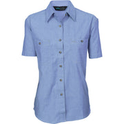 DNC Workwear Womens Ladies Cotton Chambray Shirt Short Sleeve Casual 4105- Bannav S Bannav LLC