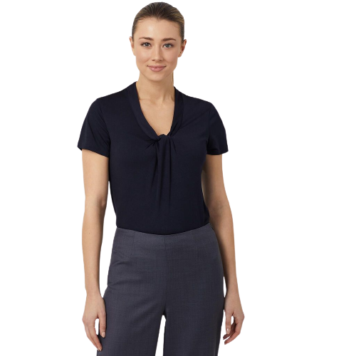NNT Womens Matt Jersey Twist Neck Short Sleeve Top Classic Fit V Neckline CATUFS- Bannav S Bannav LLC