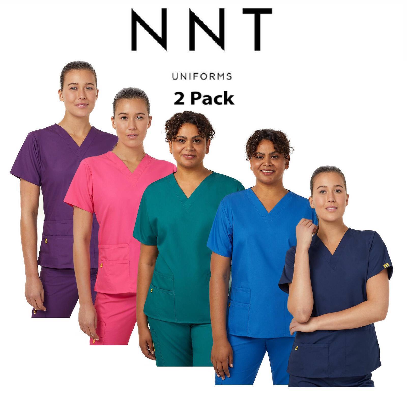 NNT Womens 2 Pack Wonderwink Origins V Neckline Comfy Scrub Top Bravo CATU66- Bannav S Bannav LLC