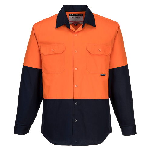 Portwest Hi-Vis Two Tone Regular Weight Long Sleeve Shirt Work Safety MS901- Bannav S Bannav LLC