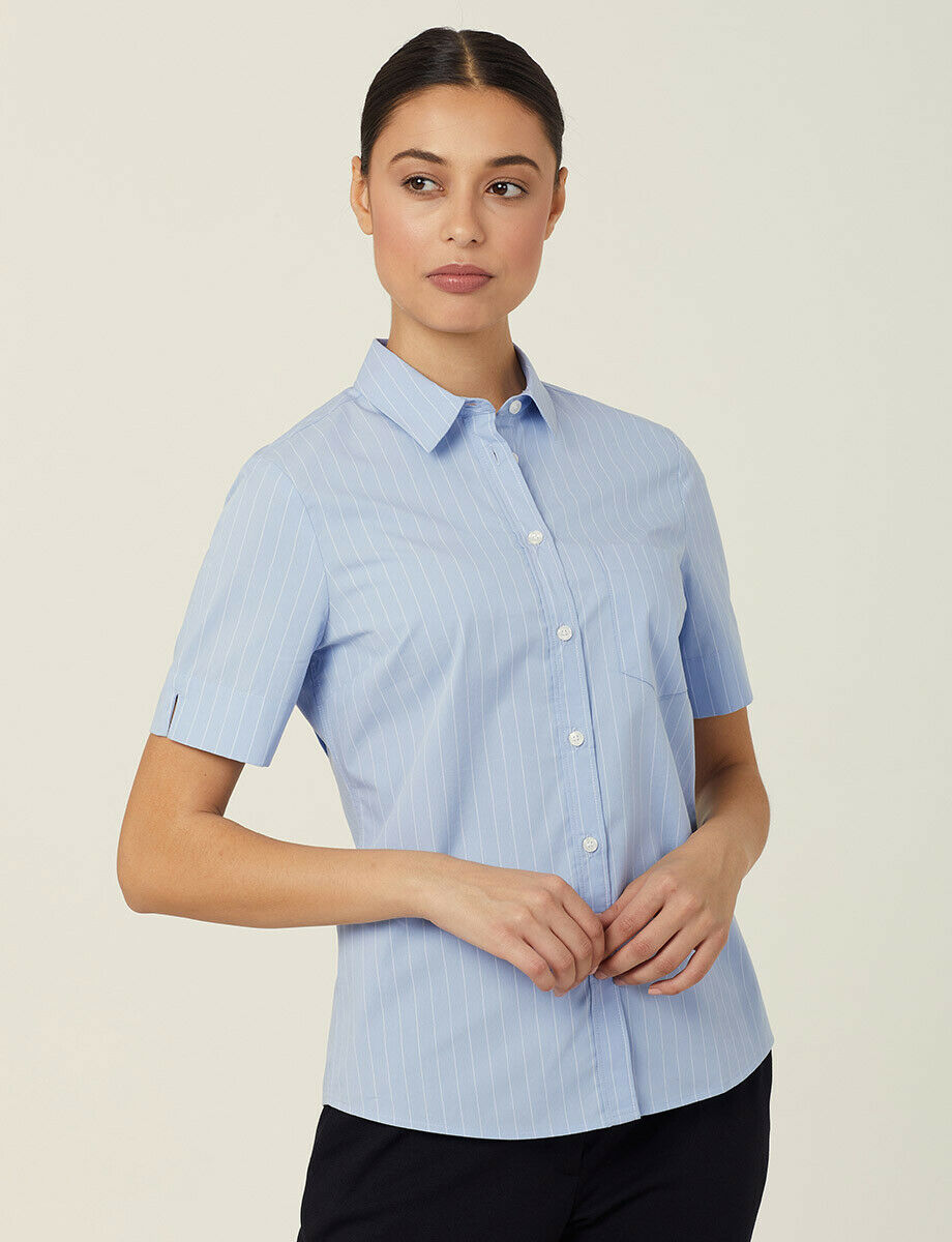 NNT Womens Avignon Pintripe Short Sleeve Slim Casual Shirt  Business CATUK6- Bannav S Bannav LLC