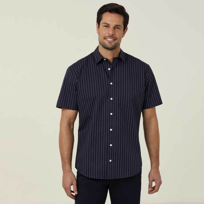 NNT Mens Avignon Pinstripe Short Sleeve Shirt Casual Regular Fit Business CATJDM- Bannav S Bannav LLC