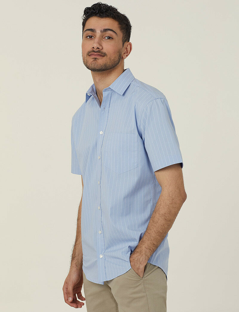 NNT Mens Avignon Pinstripe Short Sleeve Shirt Casual Regular Fit Business CATJDM- Bannav S Bannav LLC