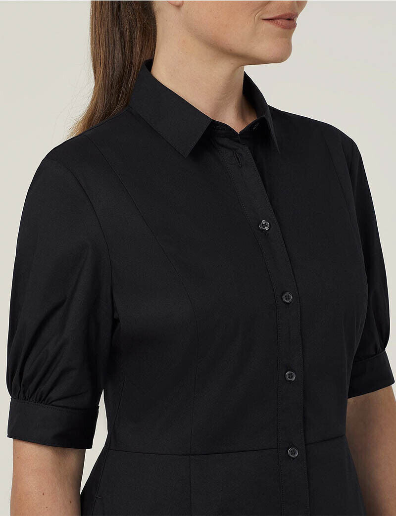 NNT Womens Avignon Shirt Dress Fit Flare Collared Elbow Length Cotton CAT69K- Bannav S Bannav LLC
