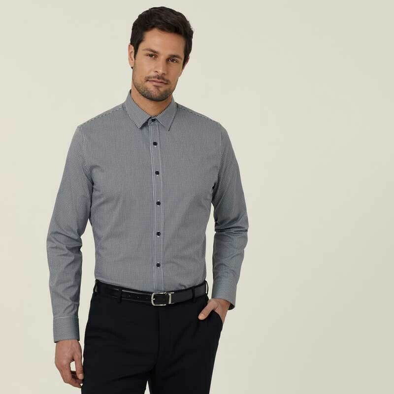 NNT Mens Avignon Gingham Checked Long Sleeve Shirt Casual Fit Business CATJDF- Bannav S Bannav LLC