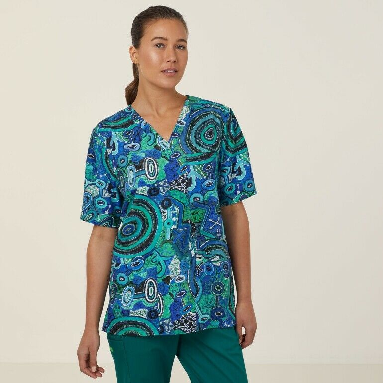 NNT Uniforms Unisex Warlu Indigenous Print Scrub Top V Neck Nurses Work CATRFR- Bannav S Bannav LLC
