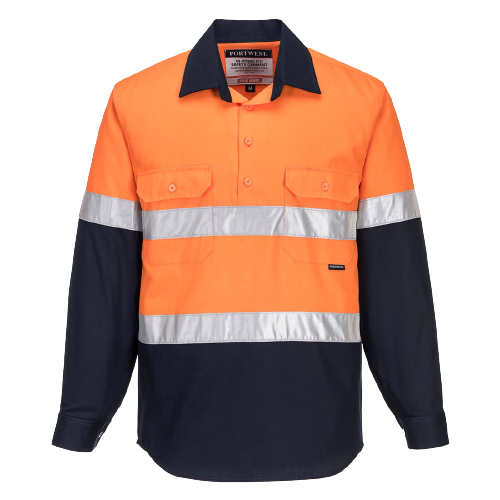 Portwest Hi-Vis Two Tone Regular Weight Long Sleeve Closed Front Shirt Tape MC10- Bannav S Bannav LLC
