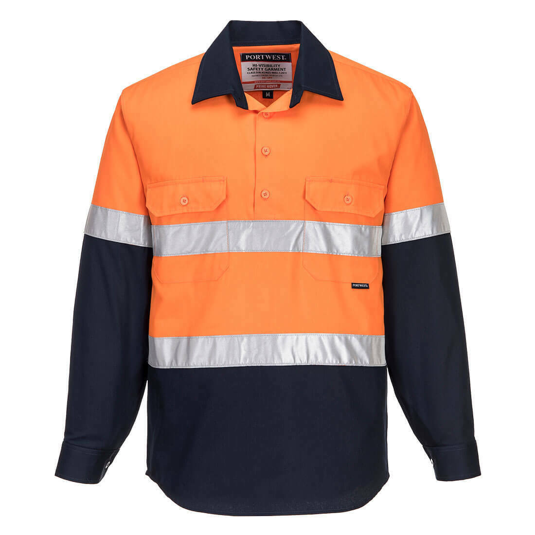 Portwest Mens Prime Mover Hi-Vis Work Shirt Long Sleeve Cotton Drill Shirt MC101- Bannav S Bannav LLC