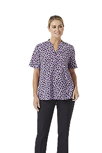 NNT Womens Petal Print Short Sleeve Tunic Mandarin Collar Neckline CATUHU- Bannav S Bannav LLC