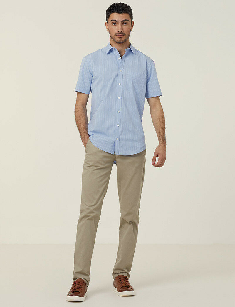 NNT Mens Avignon Pinstripe Short Sleeve Shirt Casual Regular Fit Business CATJDM- Bannav S Bannav LLC