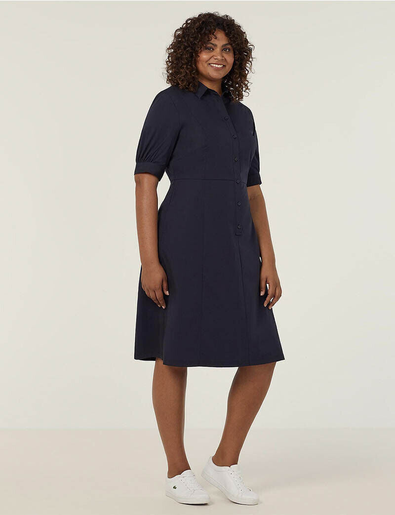 NNT Womens Avignon Shirt Dress Fit Flare Collared Elbow Length Cotton CAT69K- Bannav S Bannav LLC