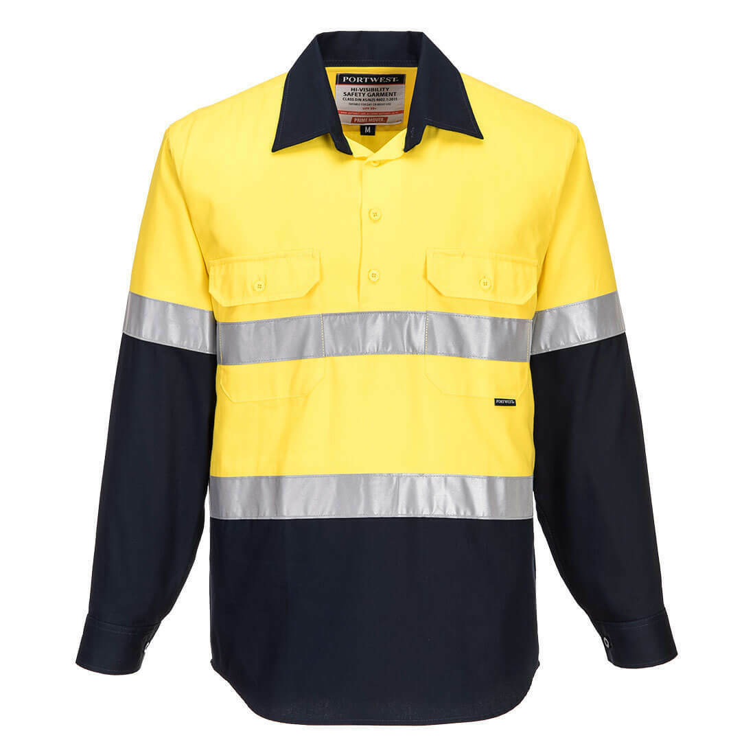 Portwest Mens Prime Mover Hi-Vis Work Shirt Closed Front Reflective Tape MC101- Bannav S Bannav LLC