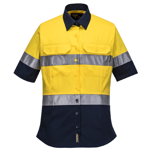 Portwest Ladies 2 Tone Regular Weight Short Sleeve Shirt with Tape Hi Vis ML109- Bannav S Bannav LLC