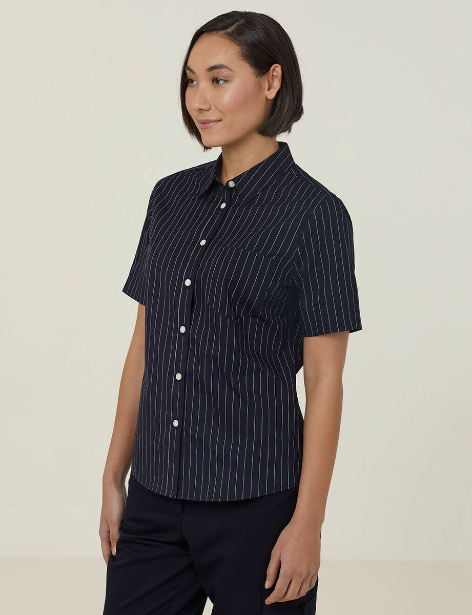 NNT Womens Avignon Pintripe Short Sleeve Slim Casual Shirt  Business CATUK6- Bannav S Bannav LLC