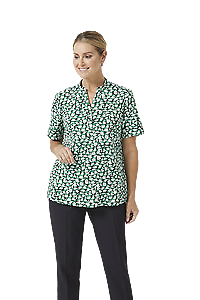 NNT Womens Petal Print Short Sleeve Tunic Mandarin Collar Neckline CATUHU- Bannav S Bannav LLC