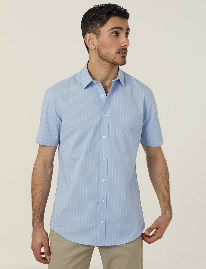 NNT Mens Avignon Pinstripe Short Sleeve Shirt Casual Regular Fit Business CATJDM- Bannav S Bannav LLC