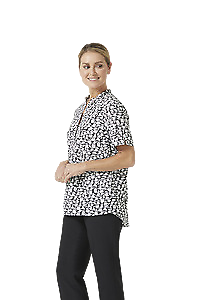NNT Womens Petal Print Short Sleeve Tunic Mandarin Collar Neckline CATUHU- Bannav S Bannav LLC