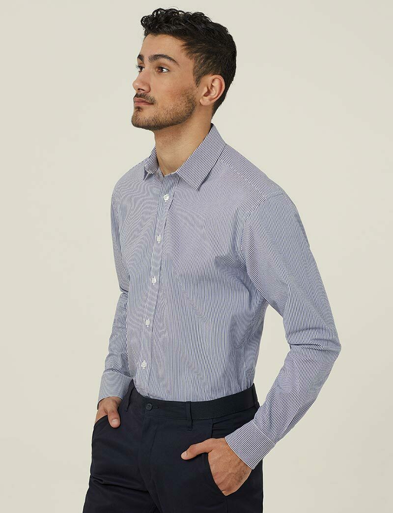 NNT Mens Avignon Stripe Long Sleeve Shirt Casual Regular Fit Business CATJD9- Bannav S Bannav LLC