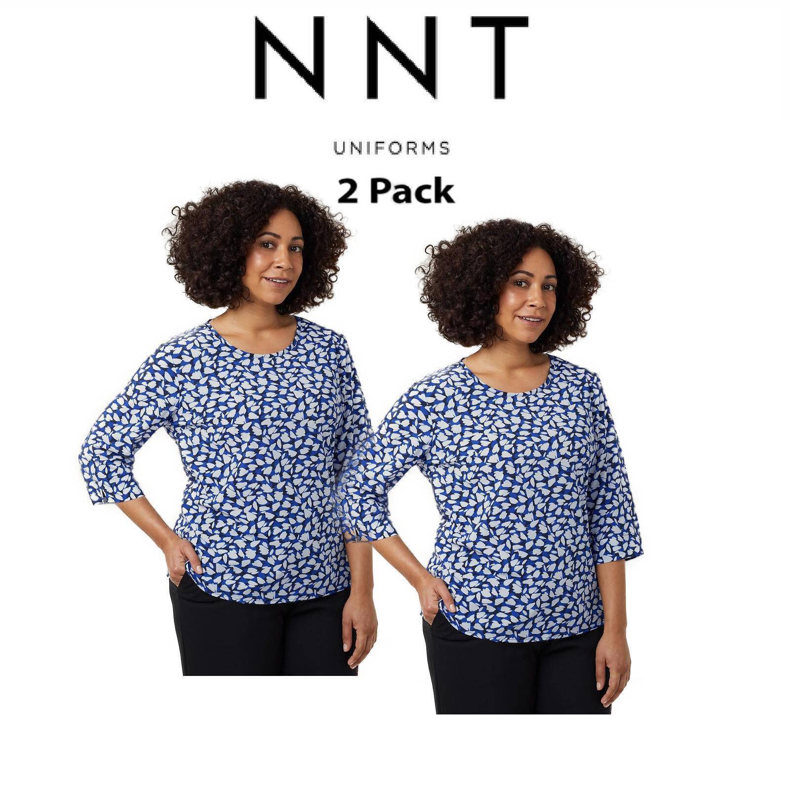 NNT Womens 2 Pack Antibacterial Petal Print Comfy Classic 3/4 Sleeve Top CATUFN- Bannav S Bannav LLC