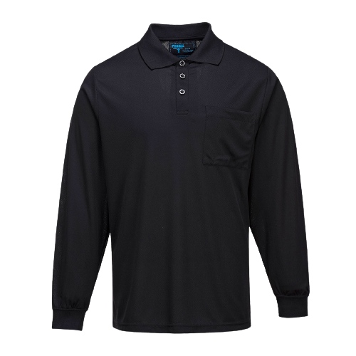 Portwest Long Sleeve Solid Colour Micro Mesh Polo Black Casual Shirt MP103- Bannav S Bannav LLC