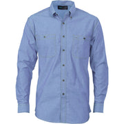 DNC Workwear Mens Cotton Chambray Shirt , Twin Pocket - Long Sleeve Casual 4102- Bannav S Bannav LLC