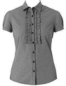 NNT Womens Discontinued Mini Check Cap Sleeve Frill Shrill Business Shirt CAT48Z- Bannav S Bannav LLC