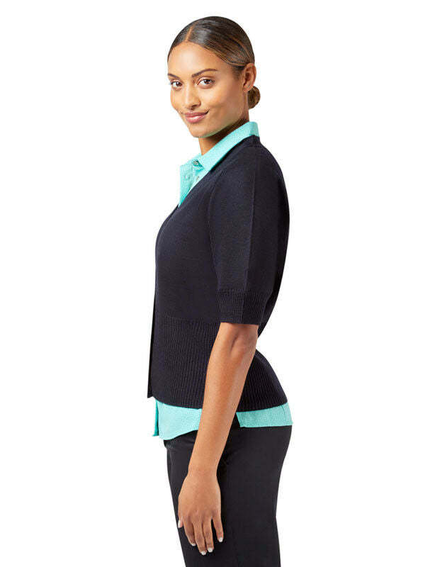 NNT Womens Wool Rich Short Sleeve Rib Trim Cardigan Business Body Warmer CAT5BJ- Bannav S Bannav LLC