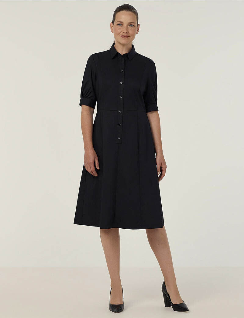 NNT Womens Avignon Shirt Dress Fit Flare Collared Elbow Length Cotton CAT69K- Bannav S Bannav LLC