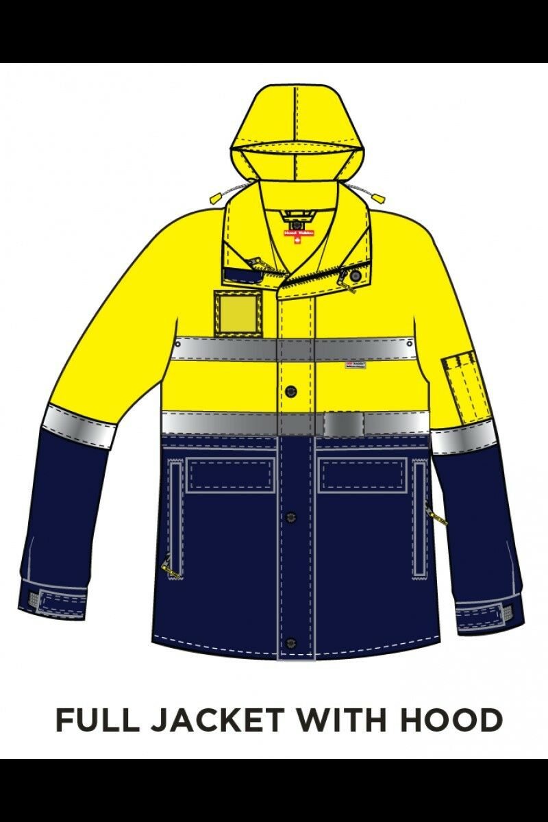 Mens Hard Yakka Foundations Hi-Vis Six 6 Way Jacket Reflective Tape Work Y06556- Bannav S Bannav LLC