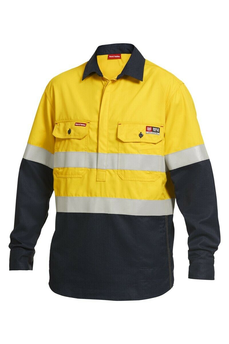 Mens Hard Yakka FR ShieldTec Hi-Vis Safety Mining Energy Gas Work Shirt Y04550- Bannav S Bannav LLC