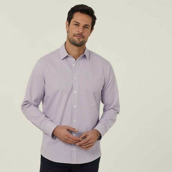 NNT Mens Avignon Stripe Long Sleeve Shirt Casual Regular Fit Business CATJD9- Bannav S Bannav LLC