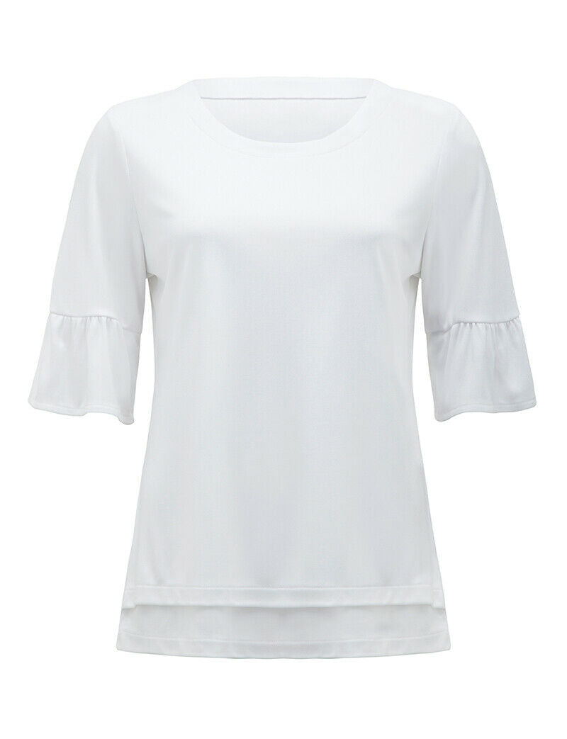 NNT Womens Ruffle Sleeve Short Sleeve Formal T Top Stretch Business Shirt CATUA6- Bannav S Bannav LLC
