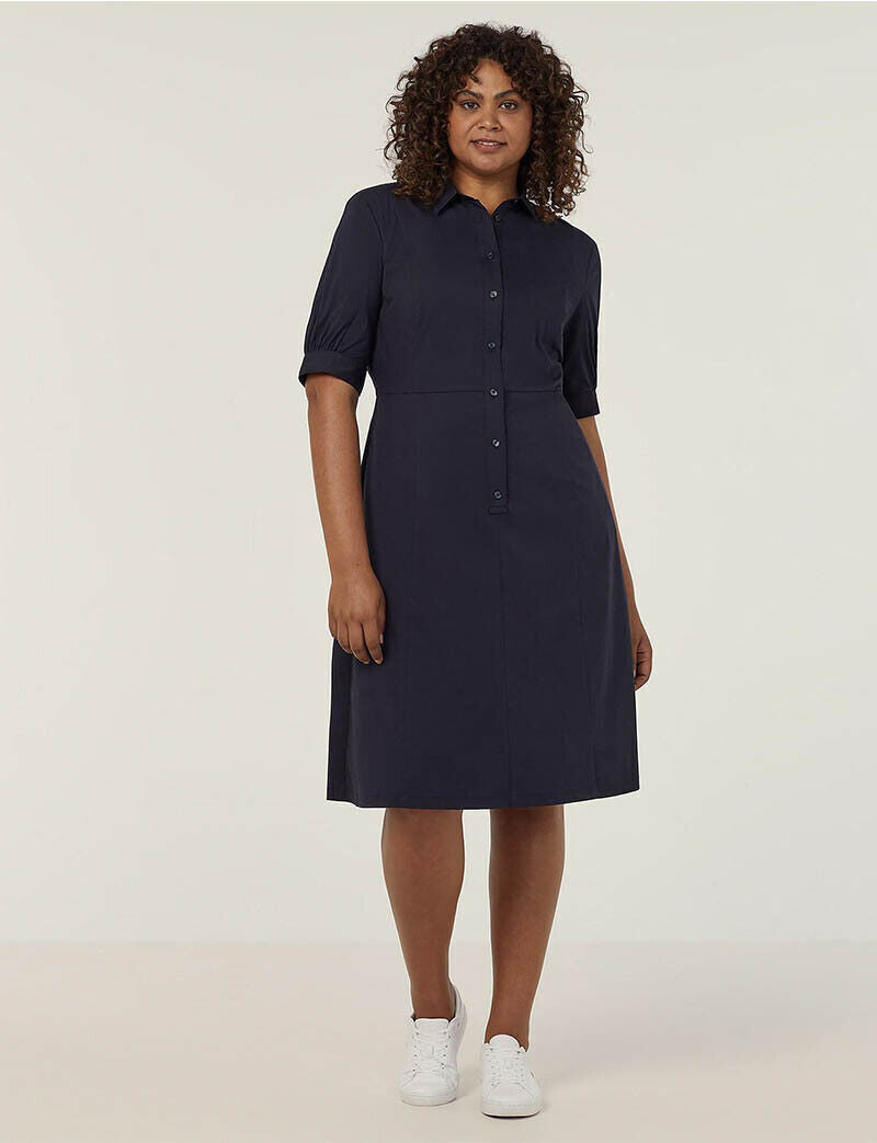 NNT Womens Avignon Shirt Dress Fit Flare Collared Elbow Length Cotton CAT69K- Bannav S Bannav LLC