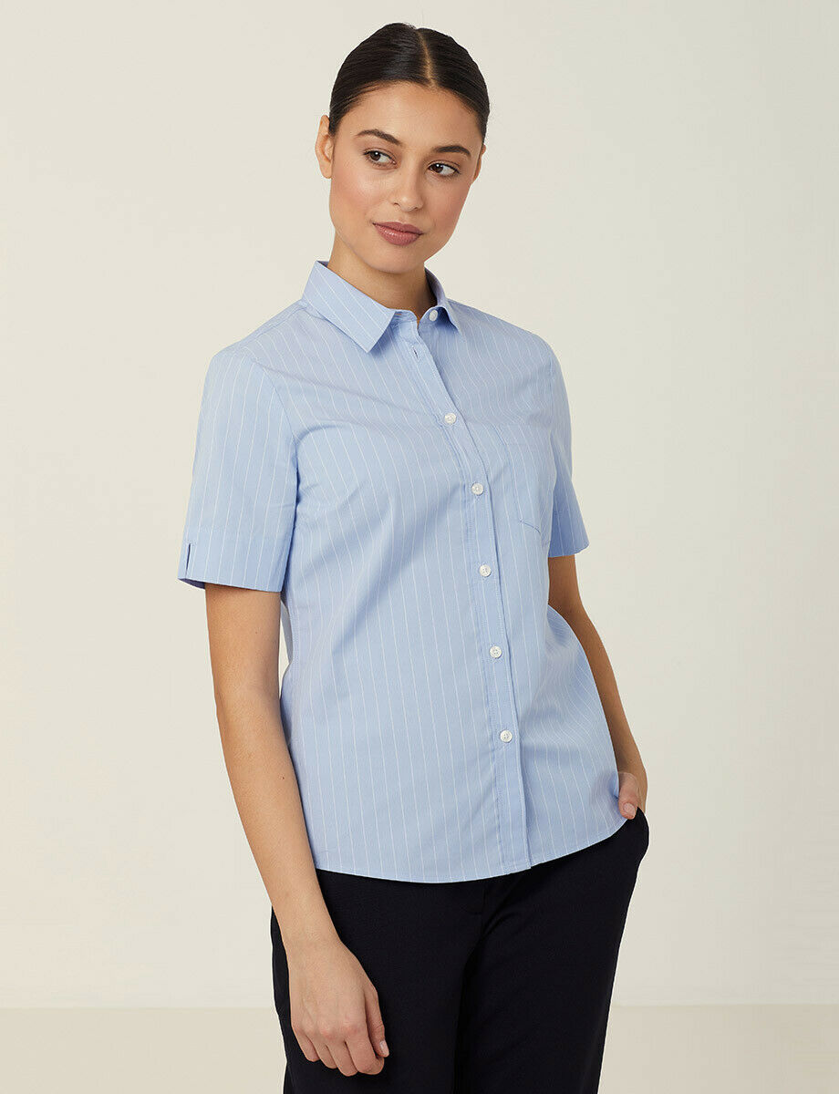 NNT Womens Avignon Pintripe Short Sleeve Slim Casual Shirt  Business CATUK6- Bannav S Bannav LLC
