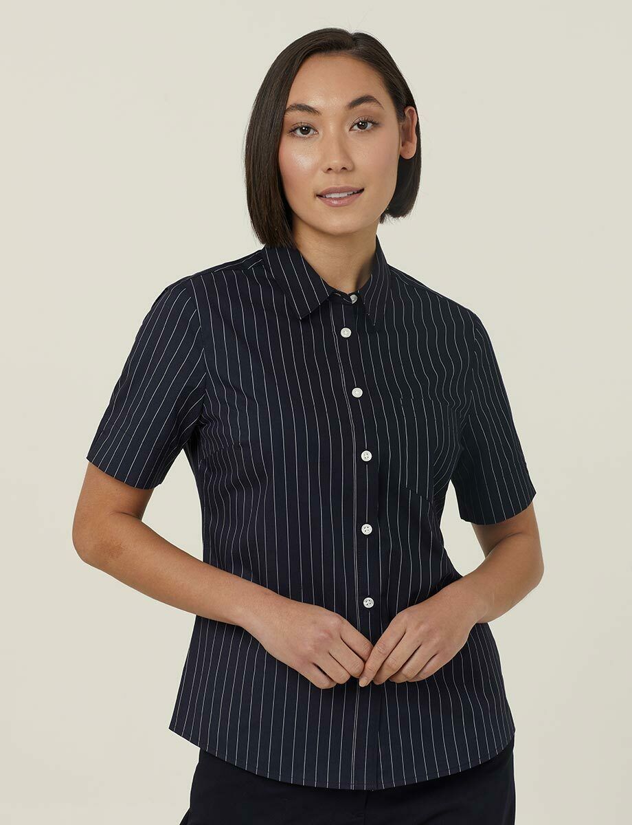 NNT Womens Avignon Pintripe Short Sleeve Slim Casual Shirt  Business CATUK6- Bannav S Bannav LLC