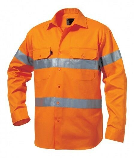 Mens KingGee Hi-Vis Long Sleeve Reflective Tape Work Shirt Job Site Drill K54250- Bannav S Bannav LLC